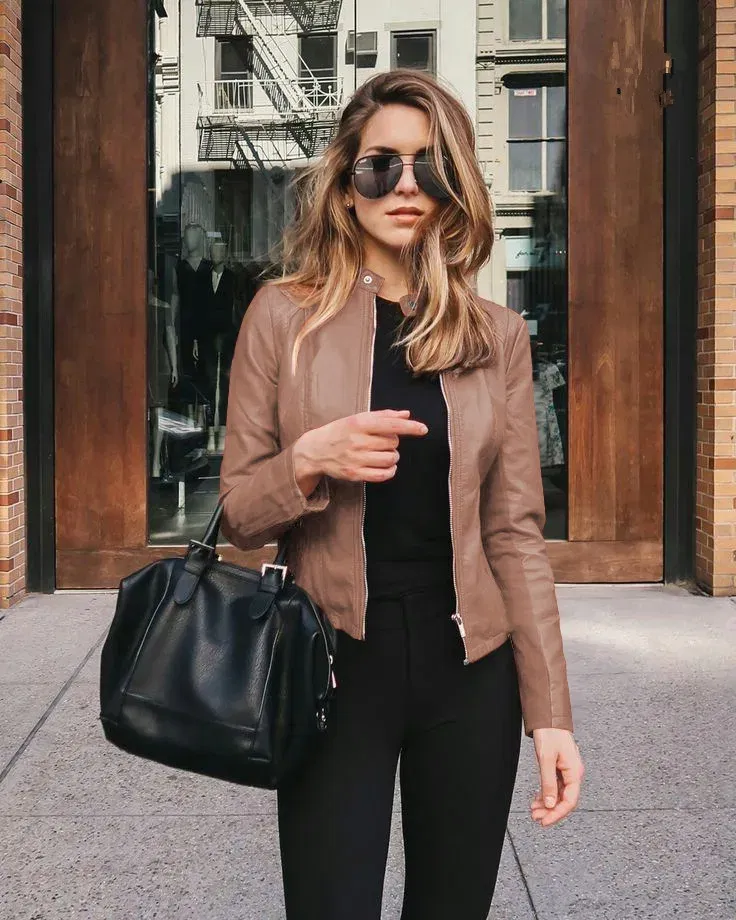 Color: Gold, Size: M - Womens Spring Full Long Sleeve Jacket Coat Autumn Leather Blazer Winter Zipper Outwear Suit Cardigan Female  Jackets