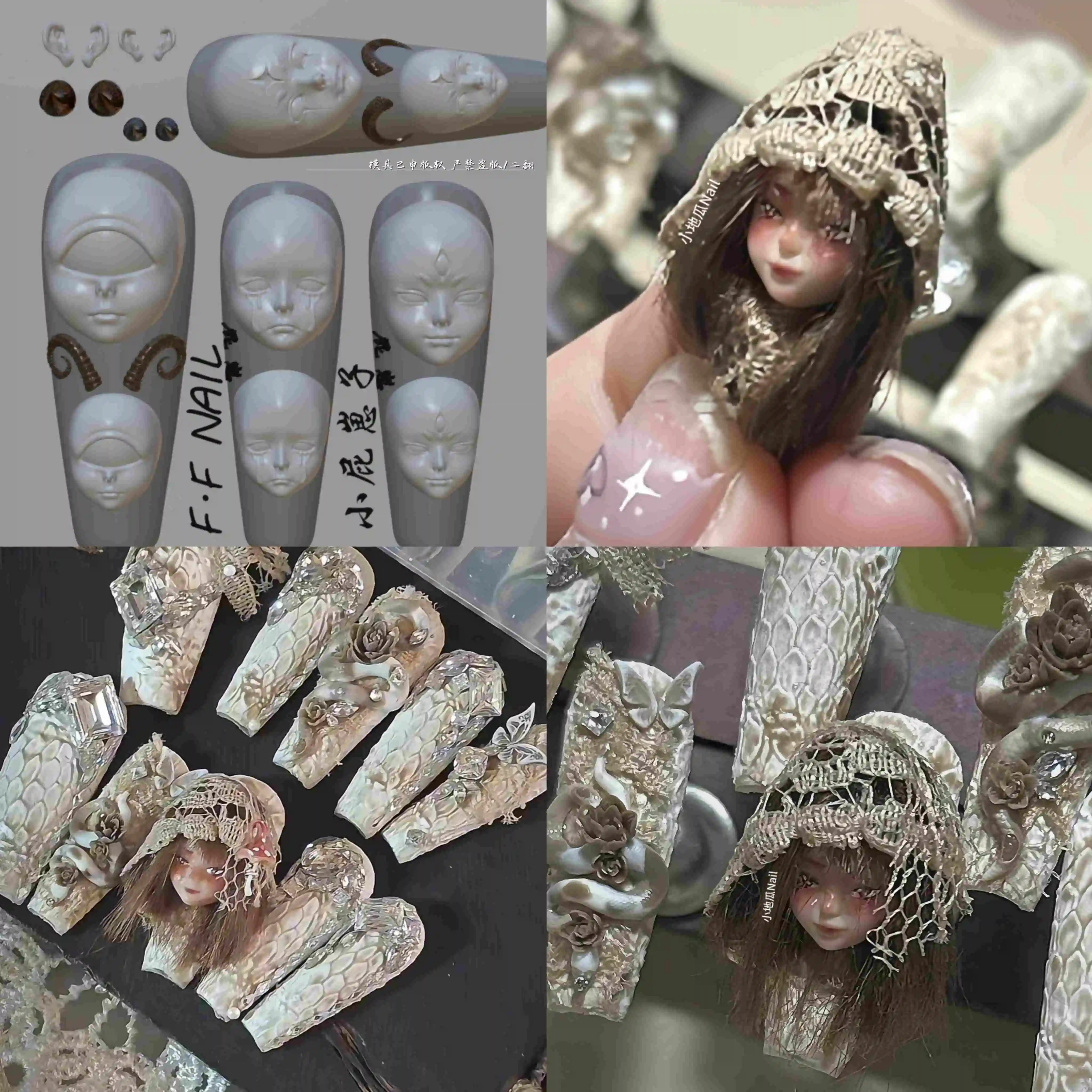 Color: White Smoke - 1pc  Snake Flamingo Jellyfish Dragon Dtream 3D Acrylic Mold  Nail Art DIY  Silicone  Nail Art Templates Nails Mold
