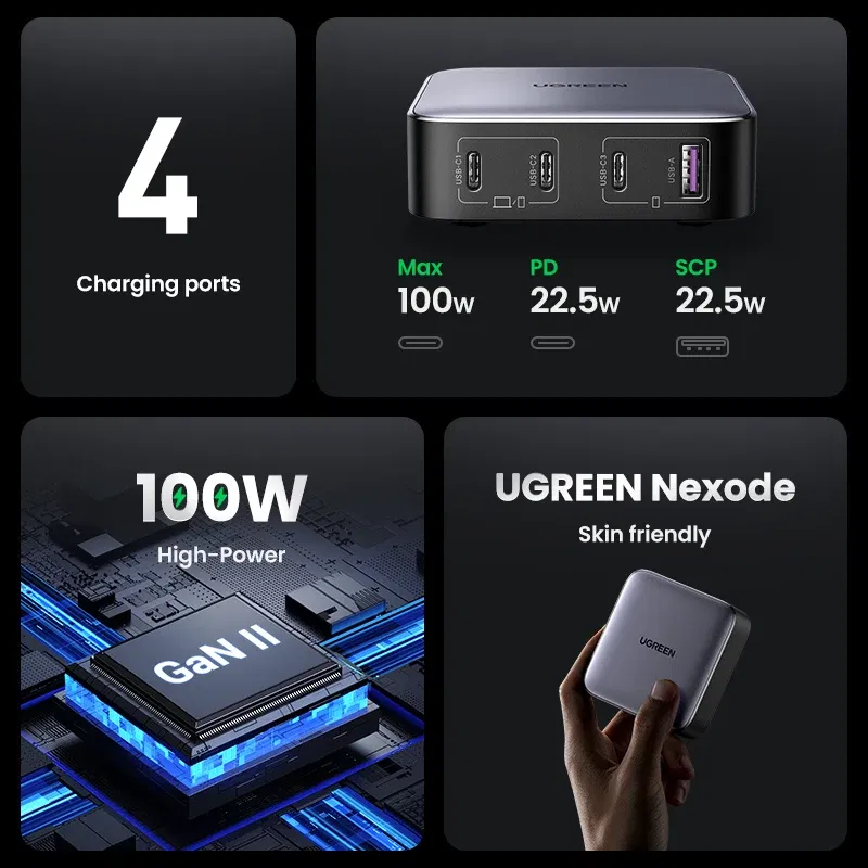 Plug Type: EU, Ships From: CHINA - UGREEN 100W GaN Charger Desktop Laptop Fast Charger 4 in 1 Adapter For iPhone 15 14 13 12 Pro Max Phone Charger Xiaomi Samsung
