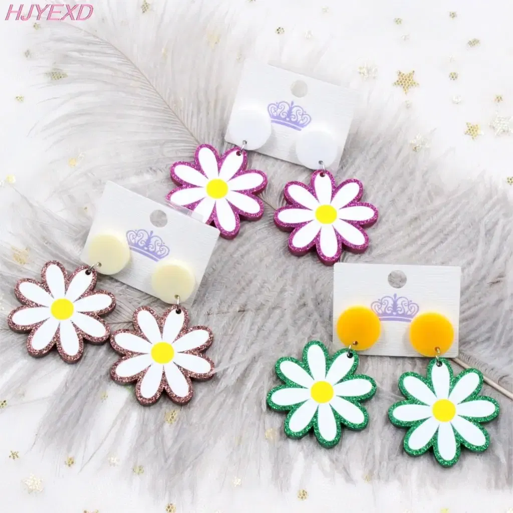 Metal Color: BROWN, Ships From: CN - 35mm Acrylic Daisy Dangle Earrings Cute Earrings Glitter Jewelry Acrylic Earrings