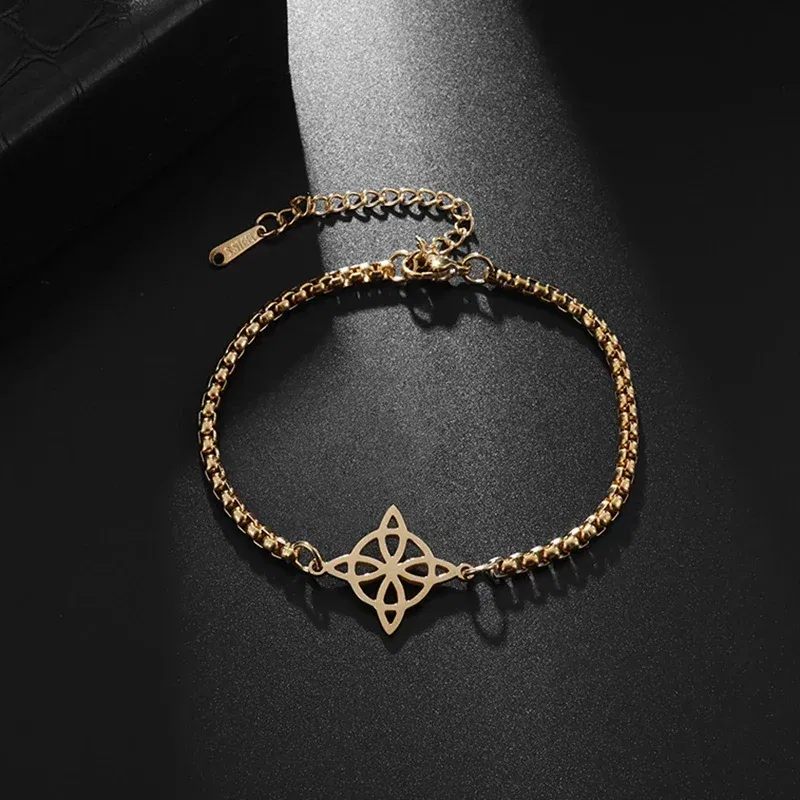 Metal color: Blue - Witch Knot Cuff Stainless Steel Pagan Witchcraft Symbols Magic Knot Women\'s Good Luck Amulet Bracelet Celtic Knot Bracelet