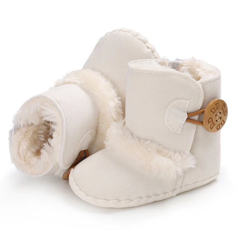 Color: GRAY, Baby Age: 0-6 Months - 2022 Baby Autumn Winter Boots Baby Girl Boys Winter Warm Shoes Solid Fashion Toddler Fuzzy Balls First Walkers Kid Shoes 0-18M
