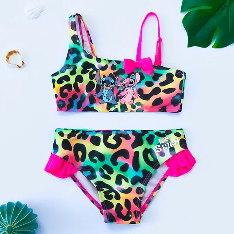 Color: Silver, Size: M - Lilo Stitch Gilrs Bow Bikini Set Trendy Two-Piece Swimsuits for Summer Stylish Beachwear Pool Fashion Bathing Suits 3-12Y