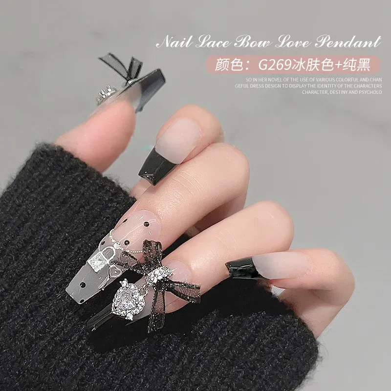 Color: Ivory - 5PCS New Metal Zircon Nail Art Accessories With Lace Bow Love Zircon Pendant Nail Charms Nail Supplies For Professionals