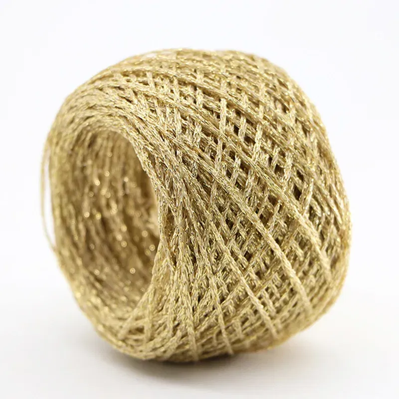 Color: Beige - 50g/ball Colorful Unique Gold Silver Wool Cotton Metallic Yarn Skein Crochet Thread Glitter Hand-woven Craft Bag