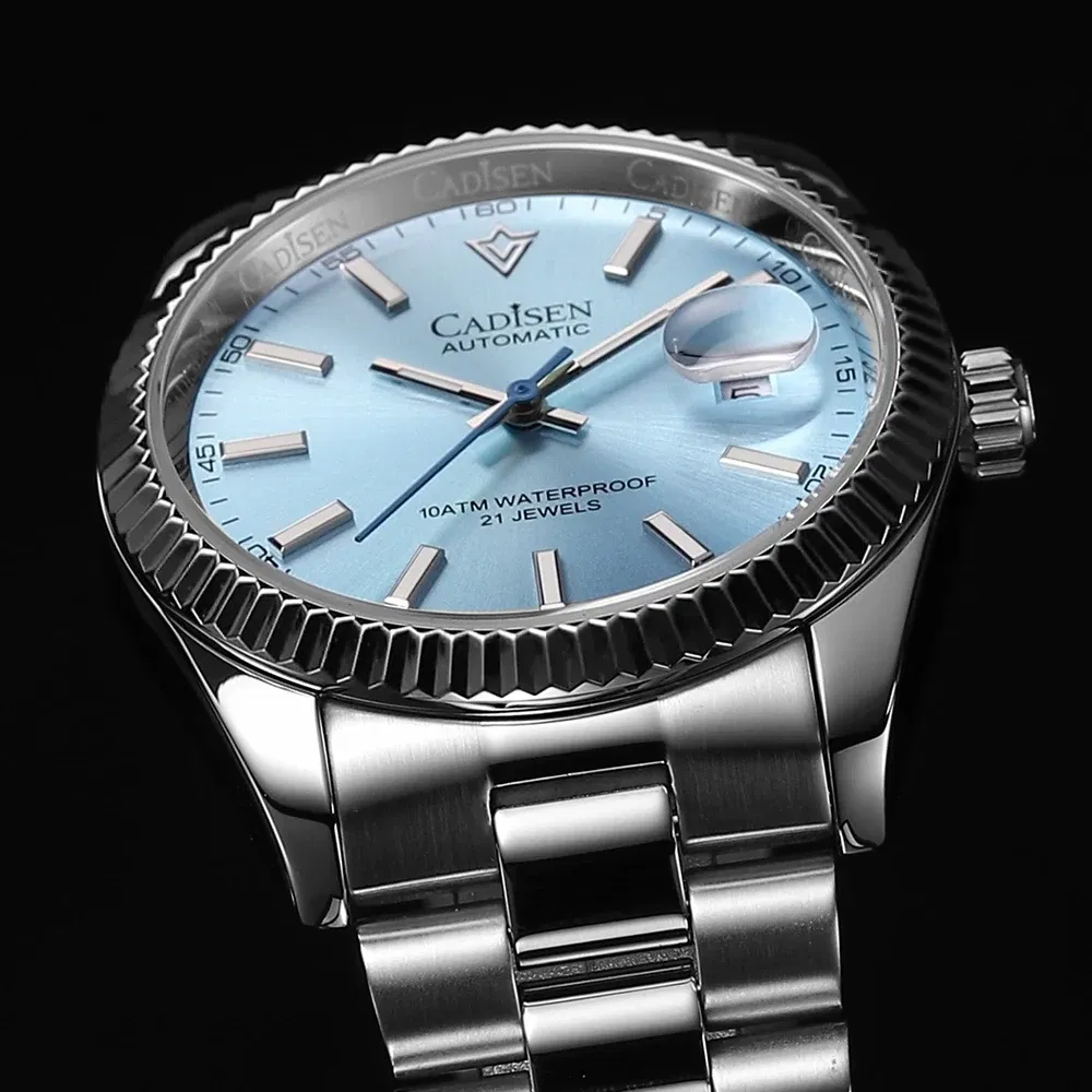 Color: grey - CADISEN New Mens Mechanical Automatic Watch Top Brand Luxury C3 Luminous AR Sapphire MIYOTA 8215 100M Waterproof Gift Watch Men