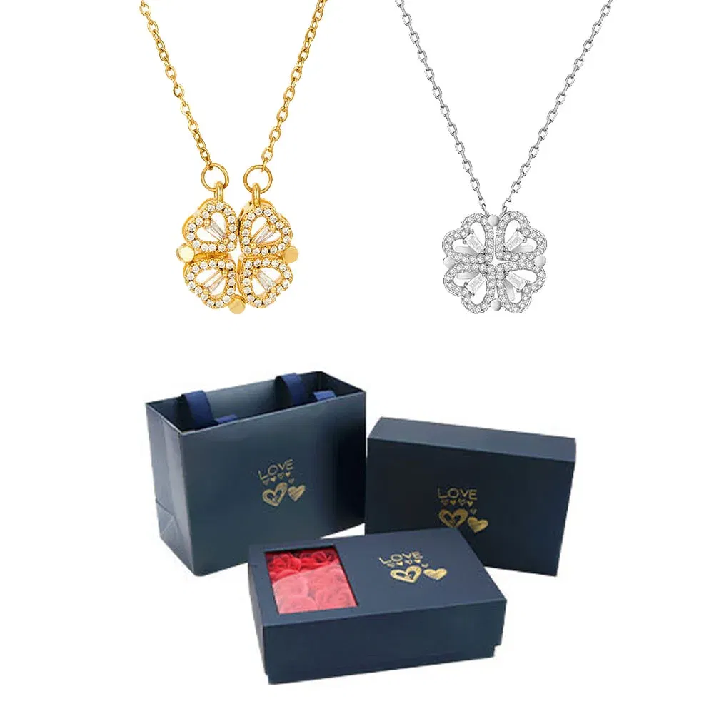 Metal color: Rhodium Plated, Ships From: CHINA - 2024 Lucky Four-leaf Clover Necklace In Black Box With Logo For BR Shopper