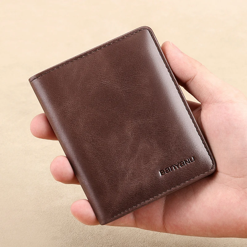 Color: black - Simple Design Men Card Holder Purse Vertical Slim Money Clip Genuine Leather Wallet for Men Anti RFID
