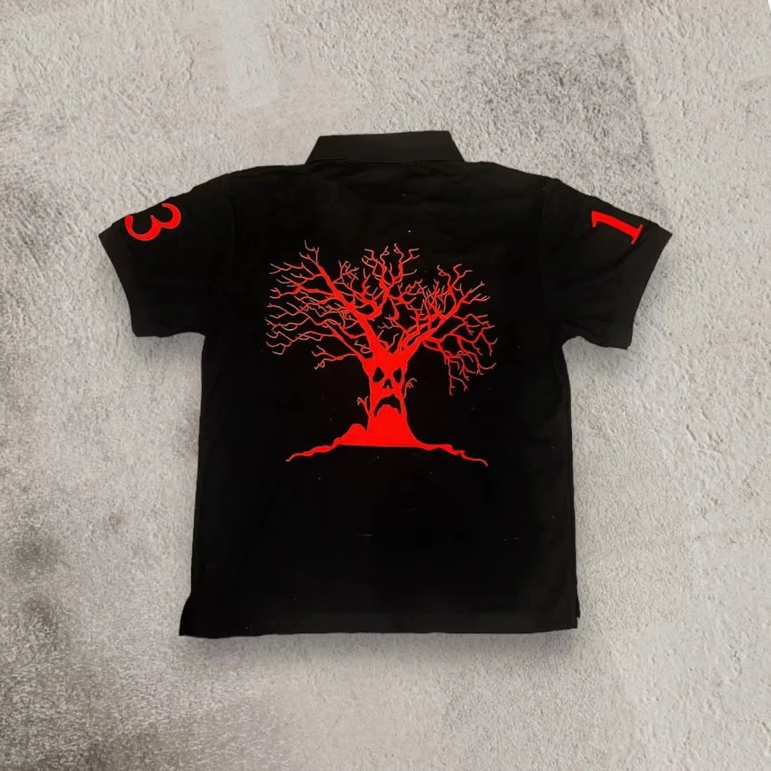 Color: WHITE, Size: S - Mens Womens Retro Hip Hop Shirts Y2K Polo Shirts T Shirt Letter Pattern Embroidered Short Sleeve Casual Shirt New Cotton Tops