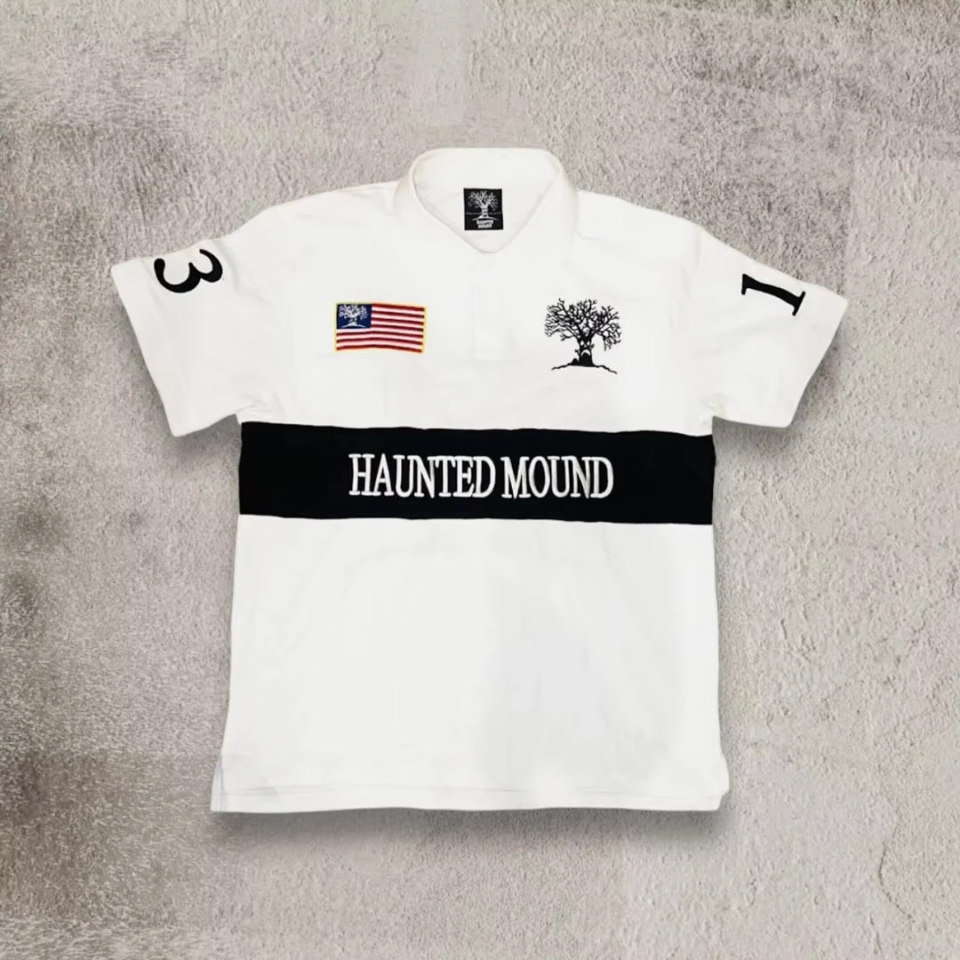 Color: WHITE, Size: S - Mens Womens Retro Hip Hop Shirts Y2K Polo Shirts T Shirt Letter Pattern Embroidered Short Sleeve Casual Shirt New Cotton Tops