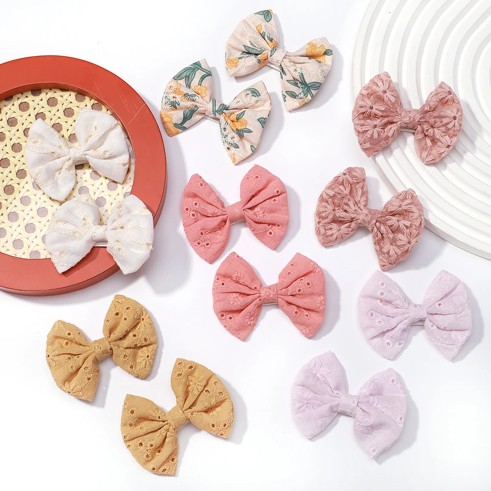 Color: Lemon yellow - 2Pcs/Set Solid Color Kids Bows Hair Clips for Baby Girls Handmade Plaid Bowknot Hairpin Barrettes Photograph Hair Accessories