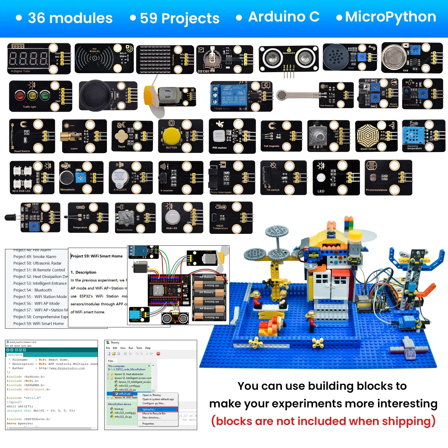 Color: Red - Keyestudio? ESP32 RFID 37 in 1? Sensor Kit with ESP32 Board For Arduino STEM Electronic DIY Kit For Adults Programming(59Projects)