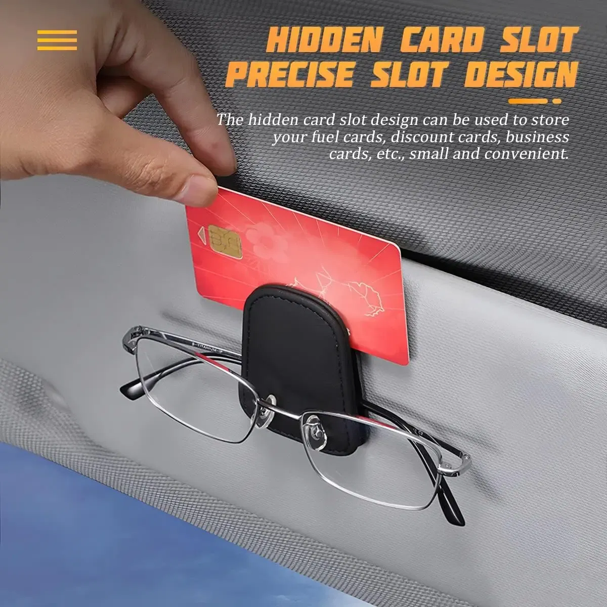 Color Name: Orange - Sunglasses Holders for Car Sun Visor, Leather Eyeglasses Hanger Mounter, Magnetic Glasses Holder and Ticket Card Clip