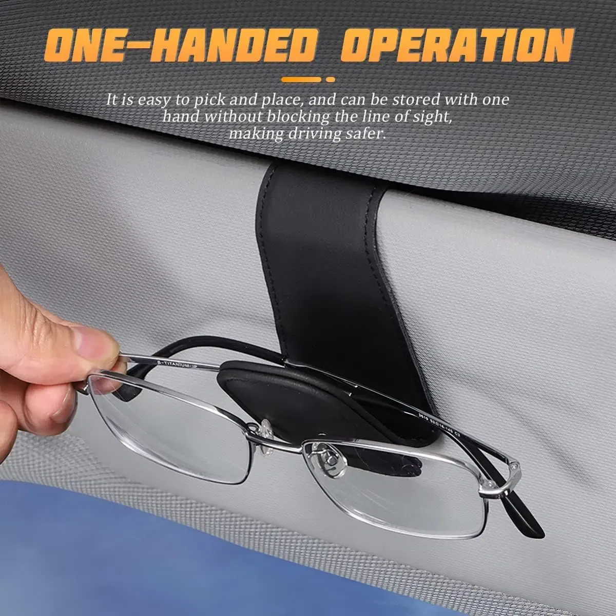 Color Name: Orange - Sunglasses Holders for Car Sun Visor, Leather Eyeglasses Hanger Mounter, Magnetic Glasses Holder and Ticket Card Clip
