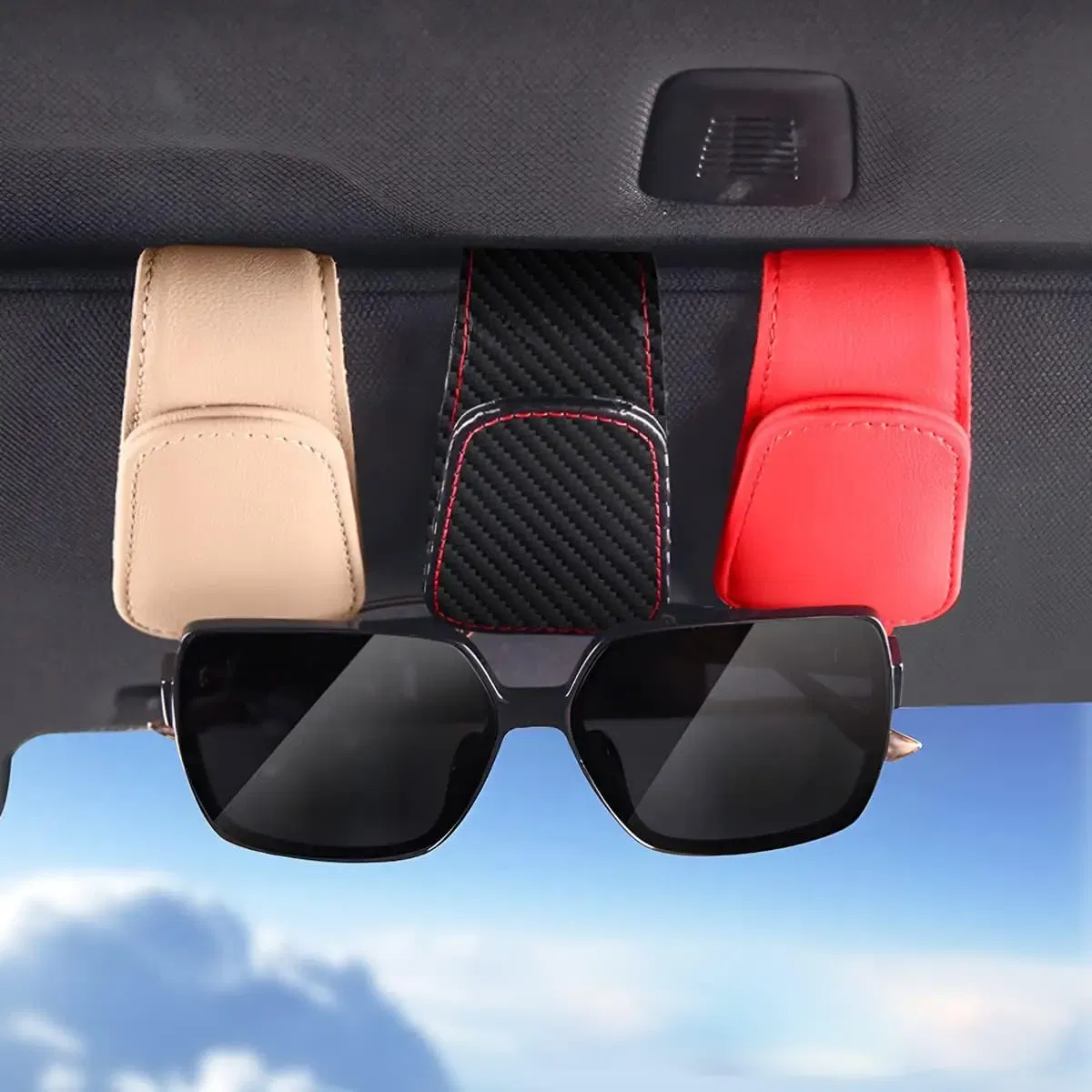 Color Name: Orange - Sunglasses Holders for Car Sun Visor, Leather Eyeglasses Hanger Mounter, Magnetic Glasses Holder and Ticket Card Clip