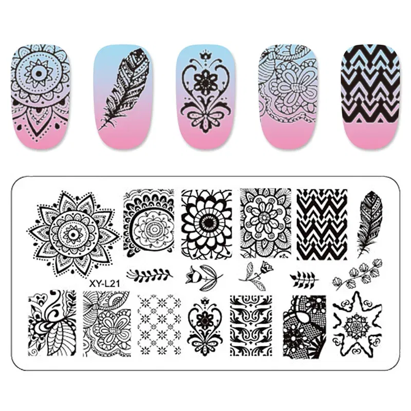 Color: MULTI - Kimcci Nail Stamping Plates Flamingo Nail Template Mandala Maple Leaf Stamp Nail Art Stamp Image Template Manicure Stencil Tools