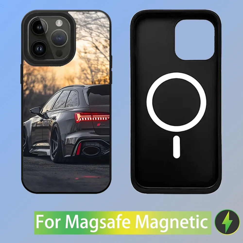 Color: GRAY, Material: aluminum - R-S 6 7 sport car Phone Case For iPhone 16,15,14,13,12,11,Plus,Pro,Max Mini A-AudiS-S Magsafe Magnetic Wireless Charging