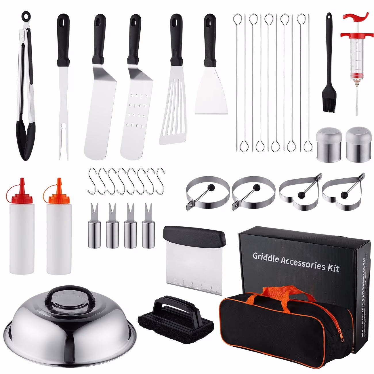 42pcs Grill and Griddle Additions Set – Stainless Steel BBQ Tool Kit with Portable Carry Bag