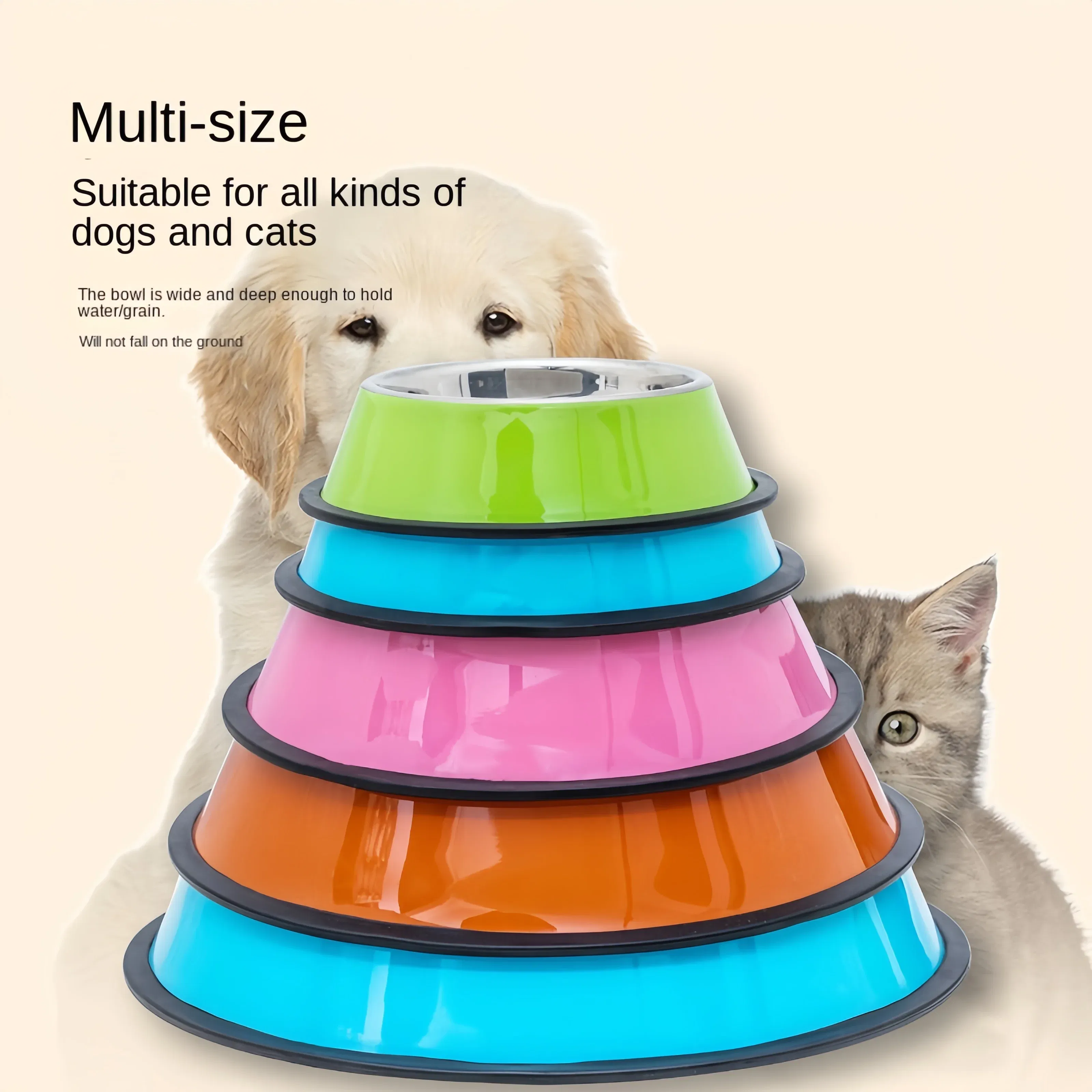 Color: Pink, Size: L - Pet Dog Cat colours Stainless Steel Bowl Pet Feeding Bowl Cat and Dog Drinking Bowl Metal Feeder Bowl Durable Easy To Clean bowl
