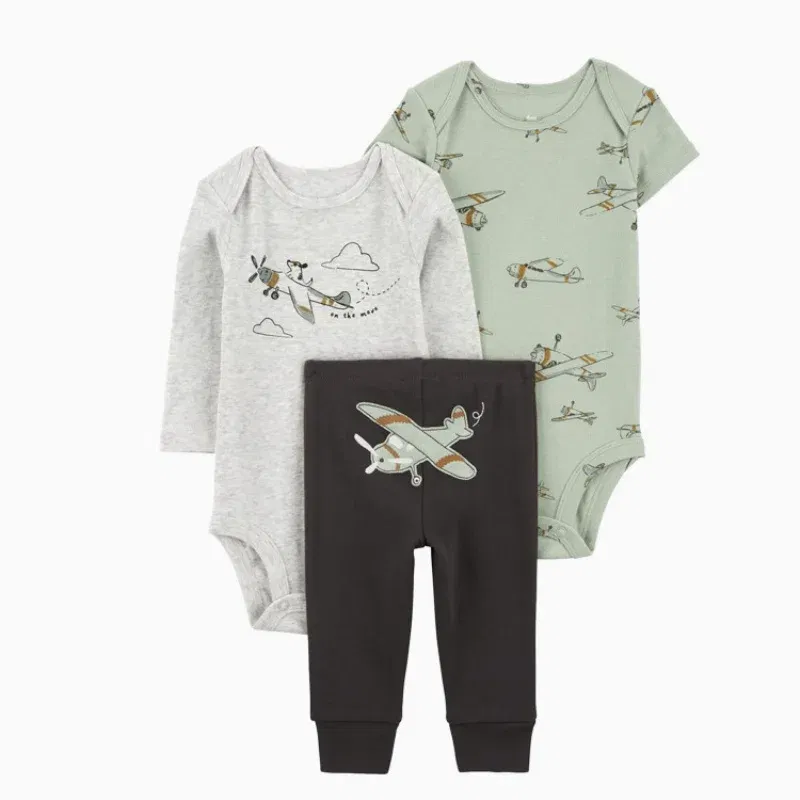 Color: army green, Ships From: CHINA, Kid Size: 18M - 3PCS Baby Boy Clothes Autumn Newborn Baby Clothes Bodysuits+Pants Animal Outfit Infant Pajama Pure Cotton Sets 0-24M Jumpsuit