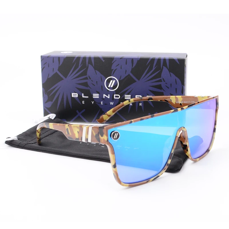Lenses Color: black - Mixed blue mirror UV protection lens Men's sunglasses Retro fashion Square Blender Men's sunglasses 68009: With box