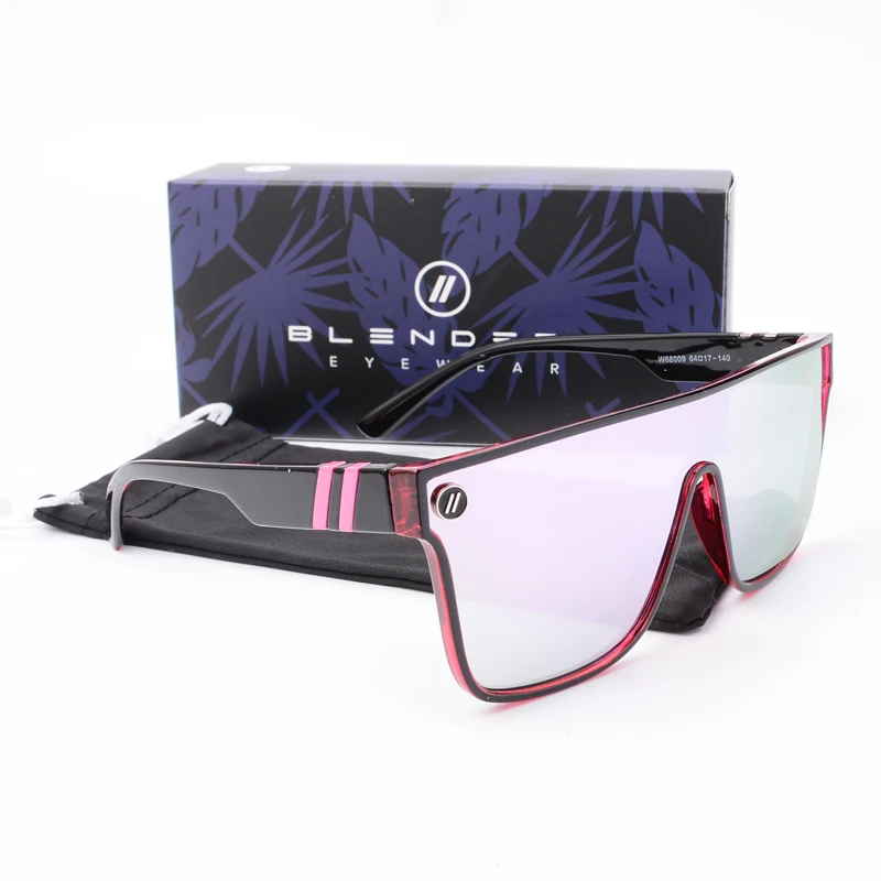 Lenses Color: black - Mixed blue mirror UV protection lens Men's sunglasses Retro fashion Square Blender Men's sunglasses 68009: With box