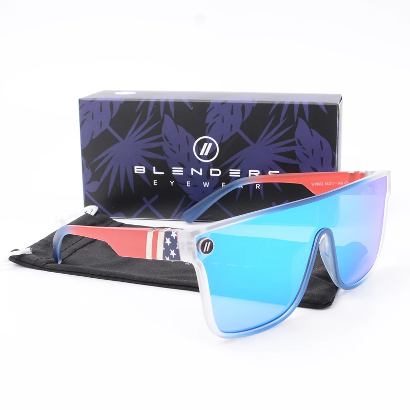 Lenses Color: black - Mixed blue mirror UV protection lens Men's sunglasses Retro fashion Square Blender Men's sunglasses 68009: With box