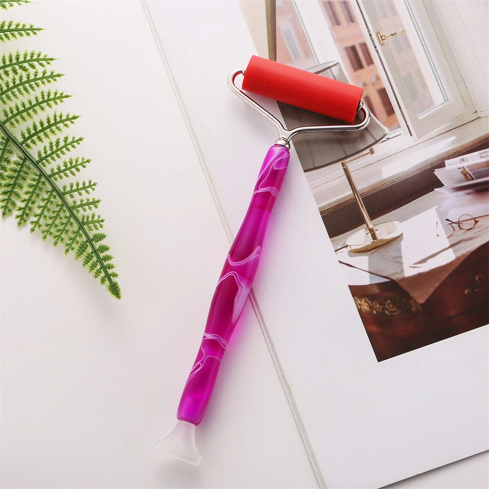 Color: Red - Diamond Art Painting Pen Metal Steel Rubber Roller Pens Head Multi Placer Tips Point Drill Rolling Tool Cross Stitch Accessories