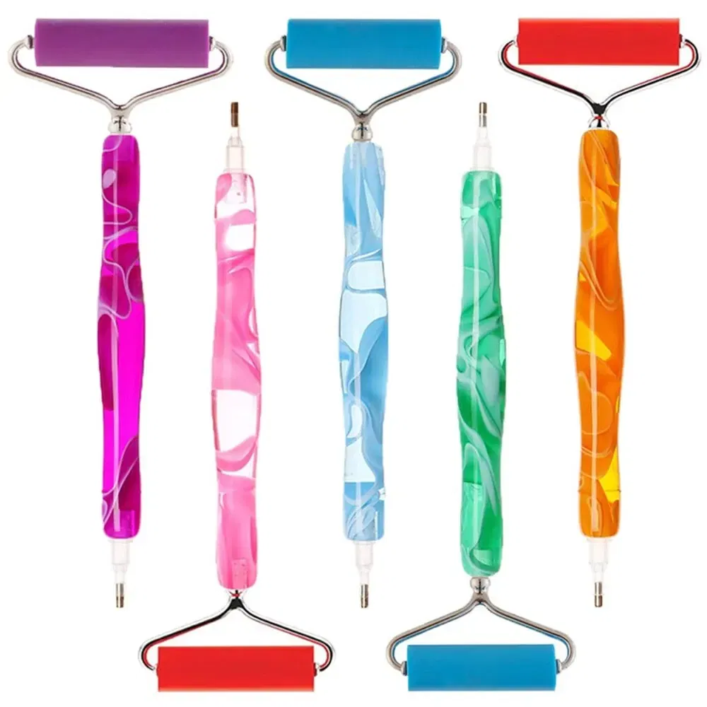 Color: Red - Diamond Art Painting Pen Metal Steel Rubber Roller Pens Head Multi Placer Tips Point Drill Rolling Tool Cross Stitch Accessories