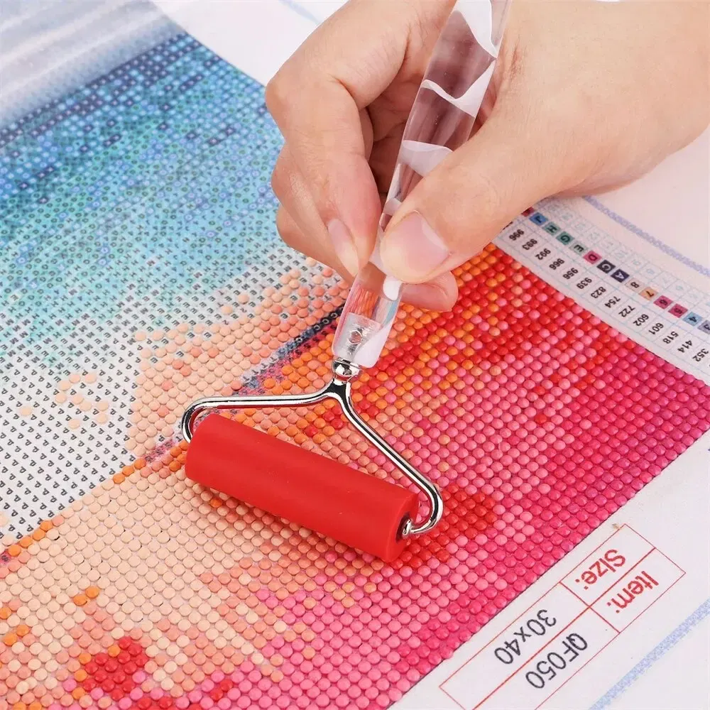 Color: Red - Diamond Art Painting Pen Metal Steel Rubber Roller Pens Head Multi Placer Tips Point Drill Rolling Tool Cross Stitch Accessories