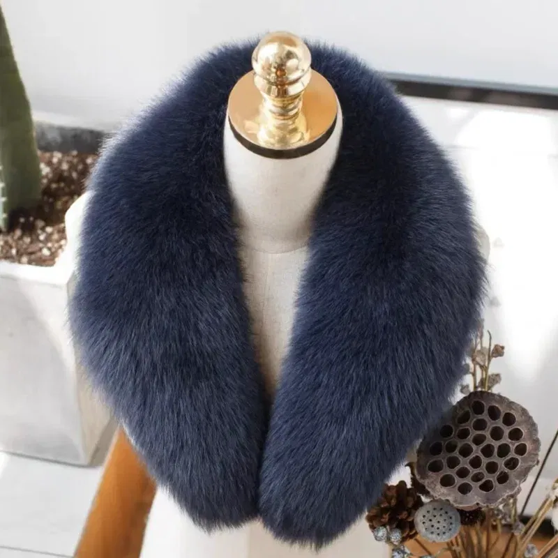Color: LIGHT GRAY, Size: XL - Fox Fur Collar Winter Coat Hood Decor Furry Fur Collar Natural Fur Scarf Warm Shawls Scarves Large Fur Shawl Red  Fur Collar