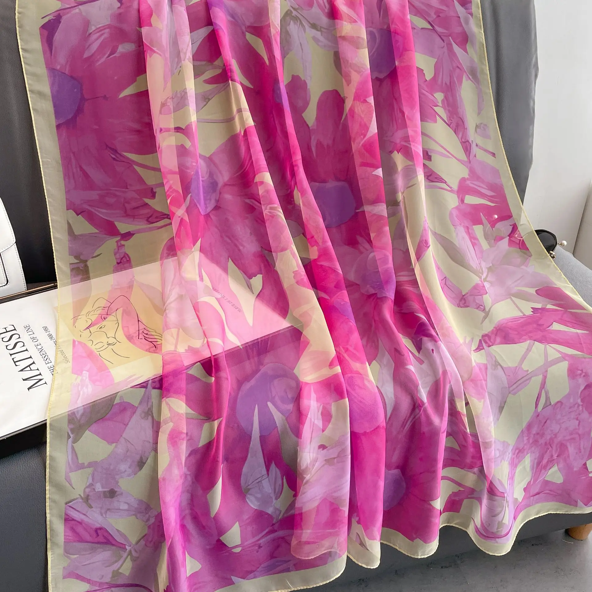 Color: Brown, Size: One Size - New Fashion Pink Silk Scarf Soft Stoles Women Summer Hijab Scarf Luxury Print Sunscreen Shawl Wraps Bandana Ladies Head Scarves