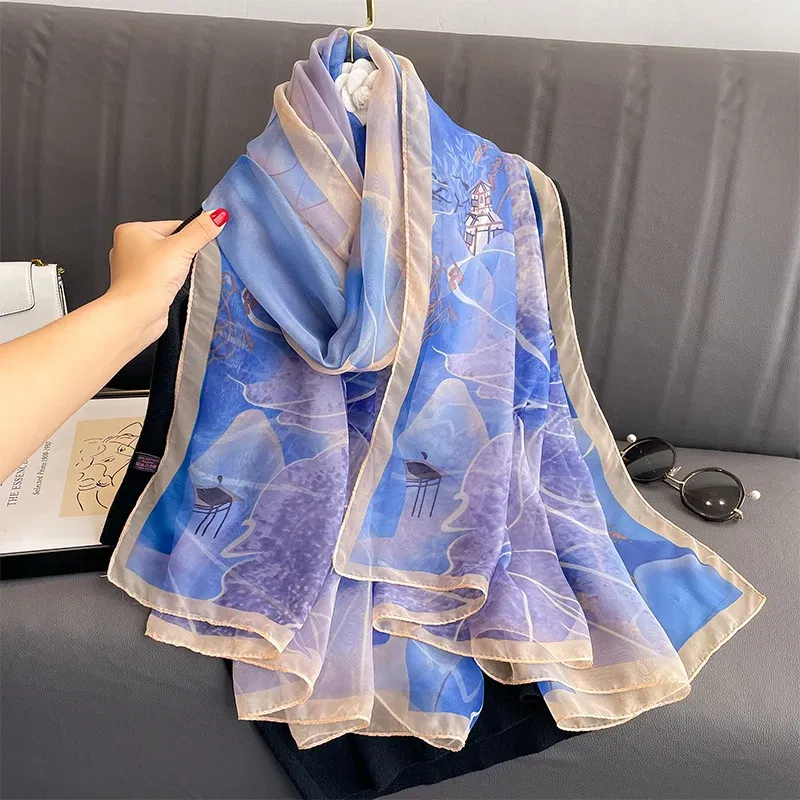 Color: Brown, Size: One Size - New Fashion Pink Silk Scarf Soft Stoles Women Summer Hijab Scarf Luxury Print Sunscreen Shawl Wraps Bandana Ladies Head Scarves