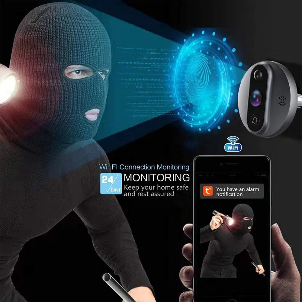 Color: Yellow, Ships From: CHINA - New! 3MP Tuya Smart Life APP Home Battery WiFi Video Digital Door Peephole Viewer PIR IR Door Bell Magic Eye FHD Camera Alexa