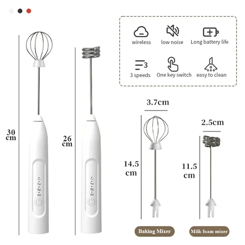 Color: Pink - 2-in-1 multi-function USB Rechargeable Electric Egg Beater Baking Mixer Milk Frother Kitchen Gadgets Coffee Stirrer Tools Dining