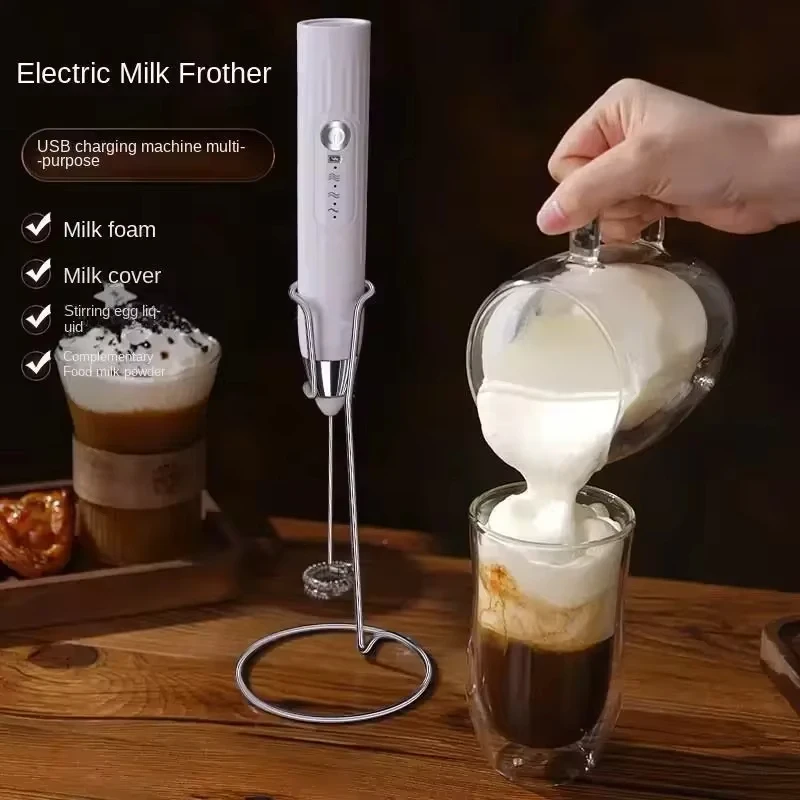 Color: Pink - 2-in-1 multi-function USB Rechargeable Electric Egg Beater Baking Mixer Milk Frother Kitchen Gadgets Coffee Stirrer Tools Dining