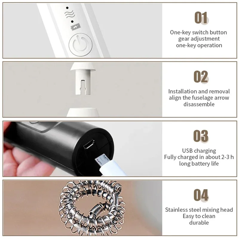 Color: Pink - 2-in-1 multi-function USB Rechargeable Electric Egg Beater Baking Mixer Milk Frother Kitchen Gadgets Coffee Stirrer Tools Dining