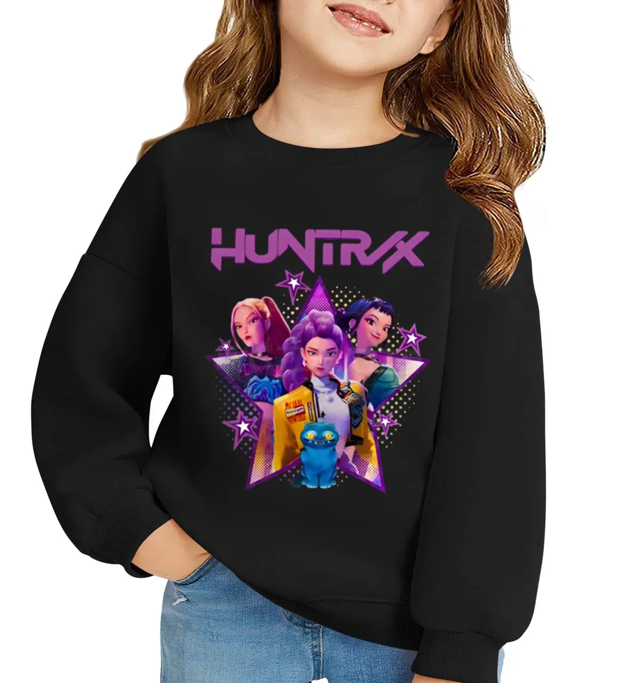 Color: SKY BLUE, Kid Size: 2T - KPop Demon Hunters Huntrix Sweatshirts Kids Clothes Long Sleeve Autumn Pullover Boys Girls Hoodies Children Casual O-Neck Tops
