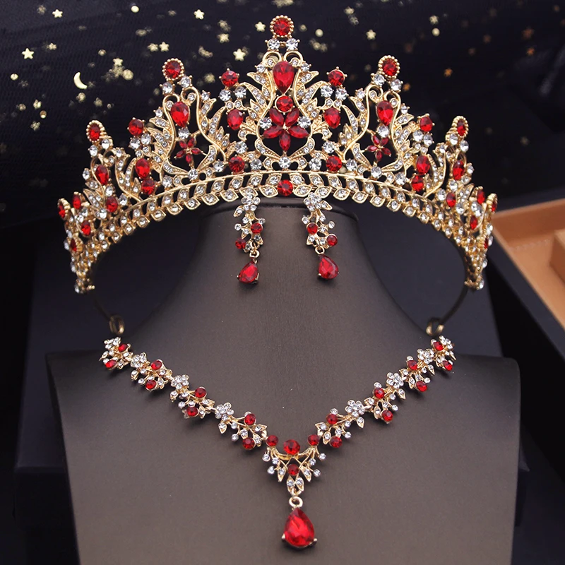 Metal color: Titanium Plated - Royal Queen Tiaras Bridal Jewelry Sets Evening Crown Choker Necklace Sets Wedding Dress Jewelry Prom Costume Accessory Bride