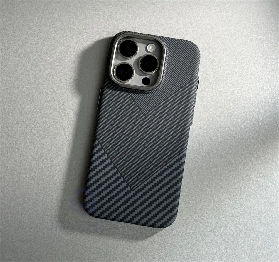 Color: Beige, Material: Microfiber - Luxury Alloy Lens Personalized Pixel 3D Relief Carbon Fibre Pattern Case For iPhone 13 14 15 16 Pro Max Slim Cover For Magsafe