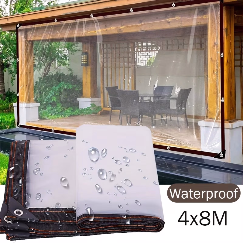 Heavy-Duty Transparent Waterproof Tarp – Oversized 4x8m Outdoor Cover with Durable Grommets
