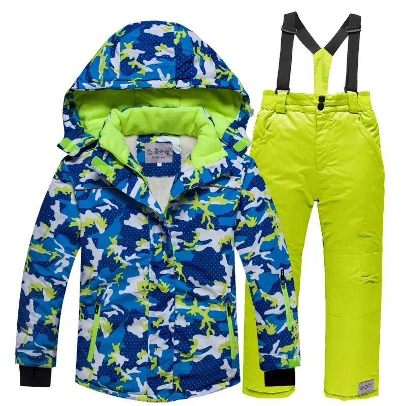 Color: Blue, Kid Size: 4T - OLEKID -30 Degree Russian Winter Children Ski Suit Plus Velvet Warm Waterproof Jacket Coat Boy Overalls 3-20 Years Girl Snowsuit