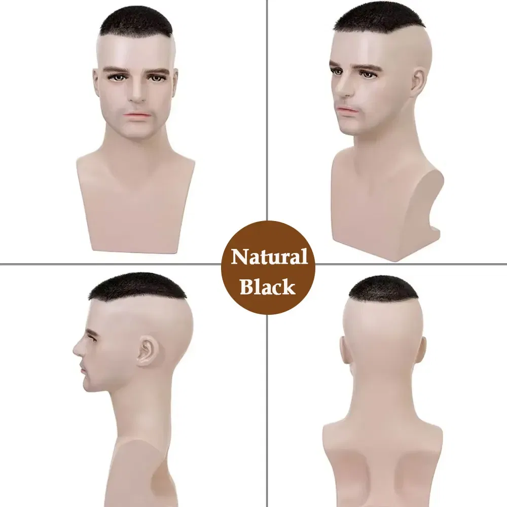 Human Hair Buzz Cut Toupee for Men Ultra Thin PU Black Topper Transparent Biological Scalp Prosthesis Toupee