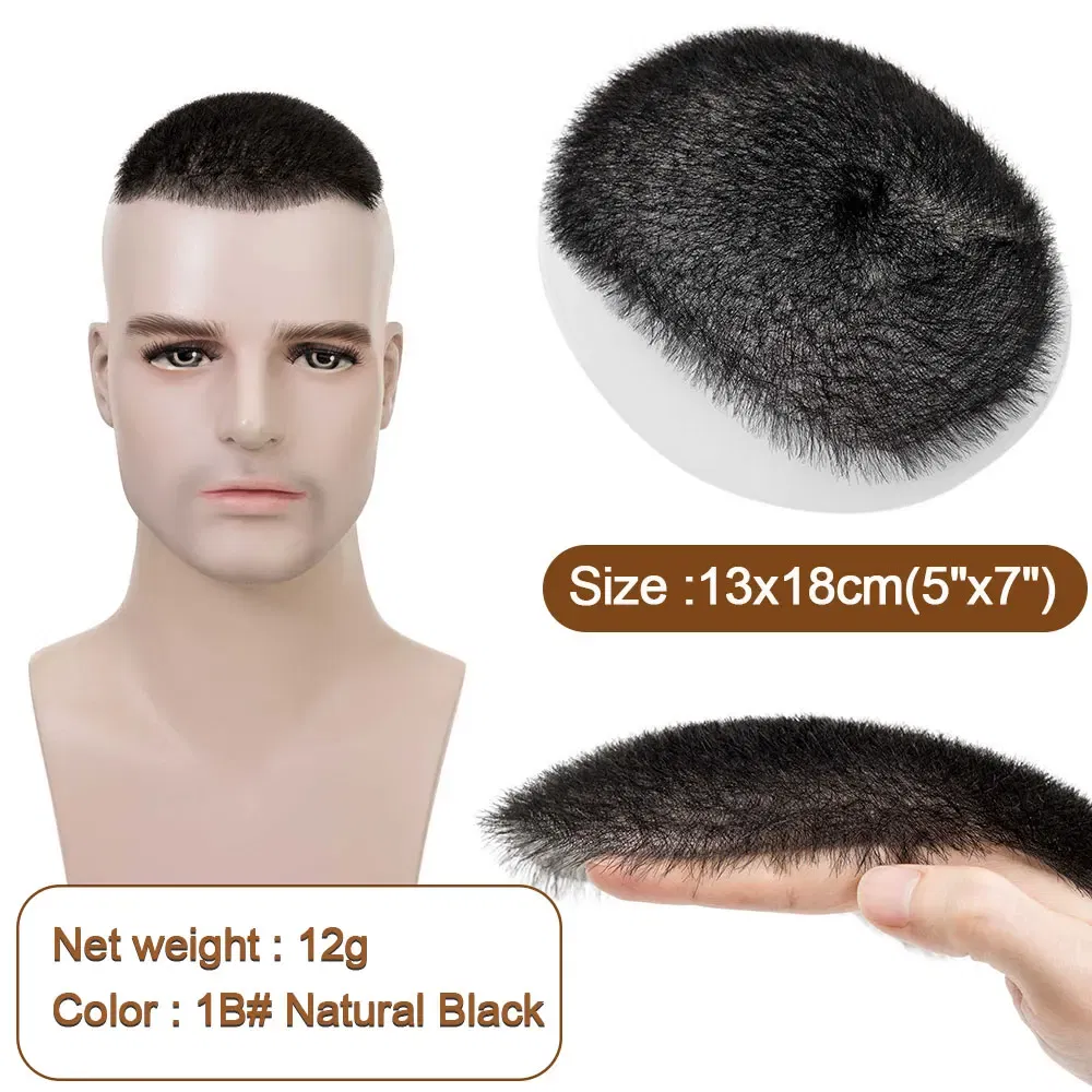 Human Hair Buzz Cut Toupee for Men Ultra Thin PU Black Topper Transparent Biological Scalp Prosthesis Toupee