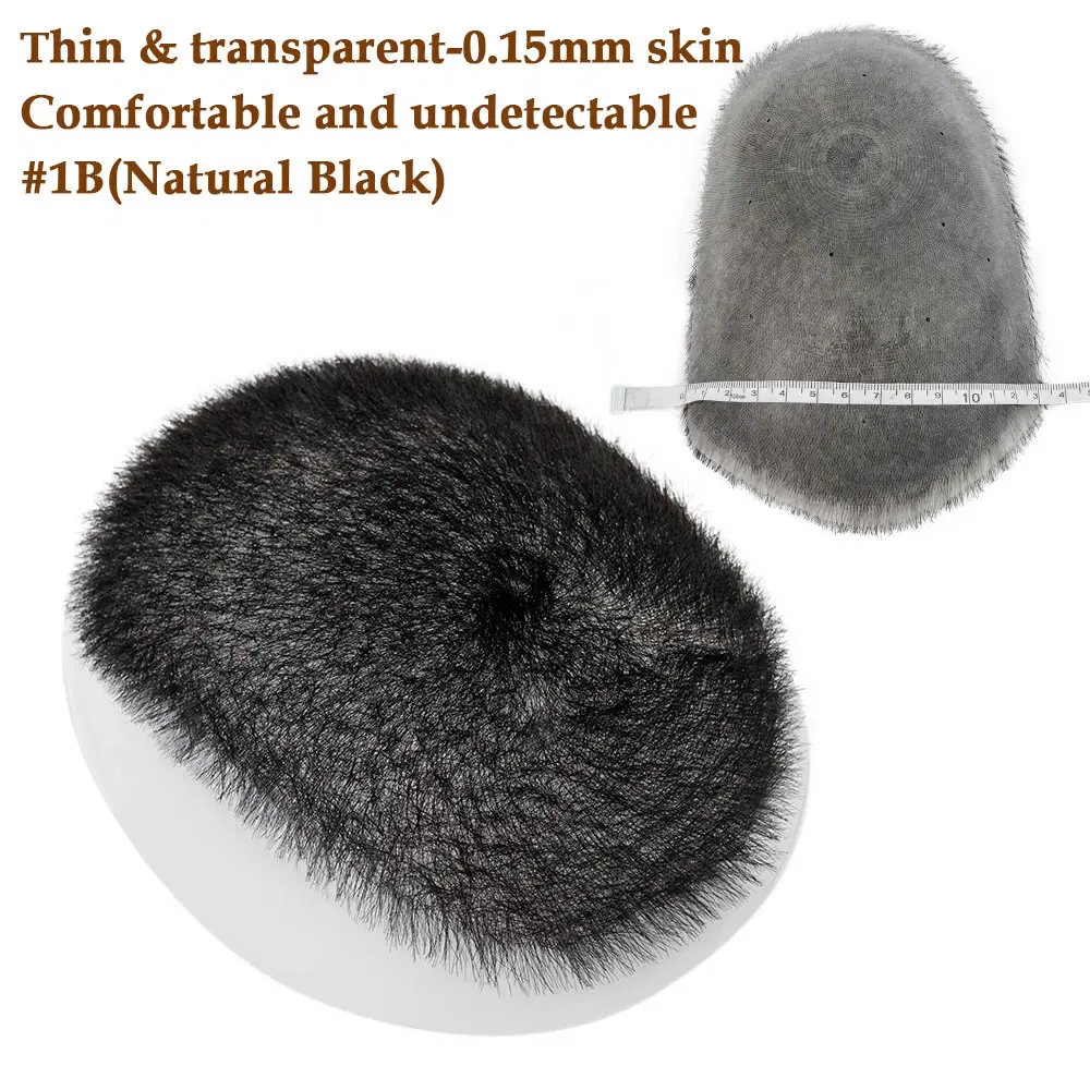 Human Hair Buzz Cut Toupee for Men Ultra Thin PU Black Topper Transparent Biological Scalp Prosthesis Toupee