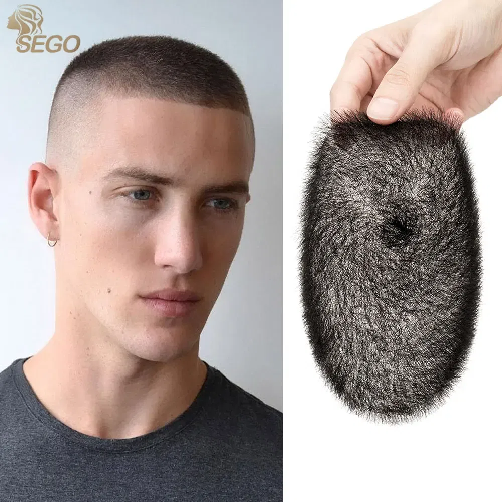 Human Hair Buzz Cut Toupee for Men Ultra Thin PU Black Topper Transparent Biological Scalp Prosthesis Toupee