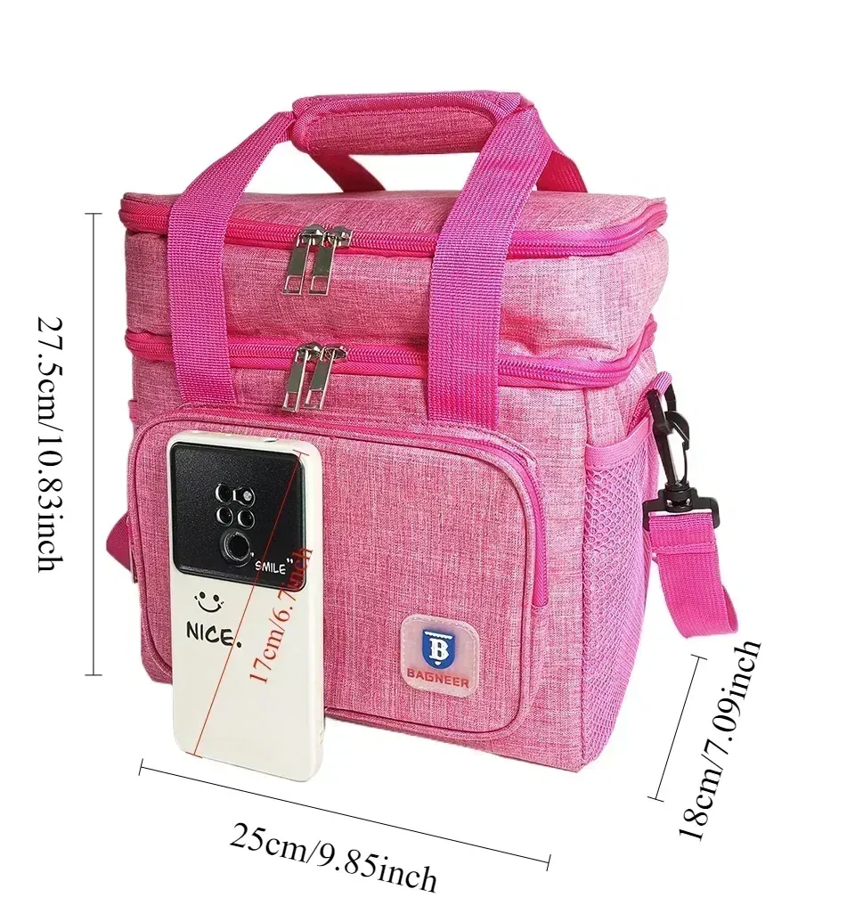 Color: Blue - BAGNEER Thermal Lunch Bag Camping Picnic Food Cooler Bags Insulated Case Waterproof Office School Lunchbag Shoulder Cooling Box