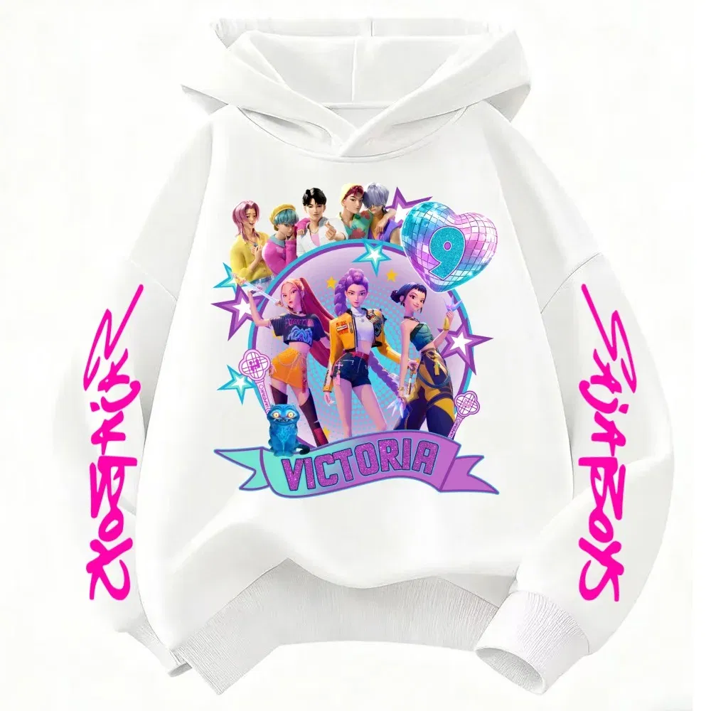 Color: Dark Grey, Kid Size: 7 - Movie Kpop Demon Hunters Shining light ball Hoodie Men Women Cartoon Fashion Sweatshirt Male Casual boys&girls Pullover Hoodies