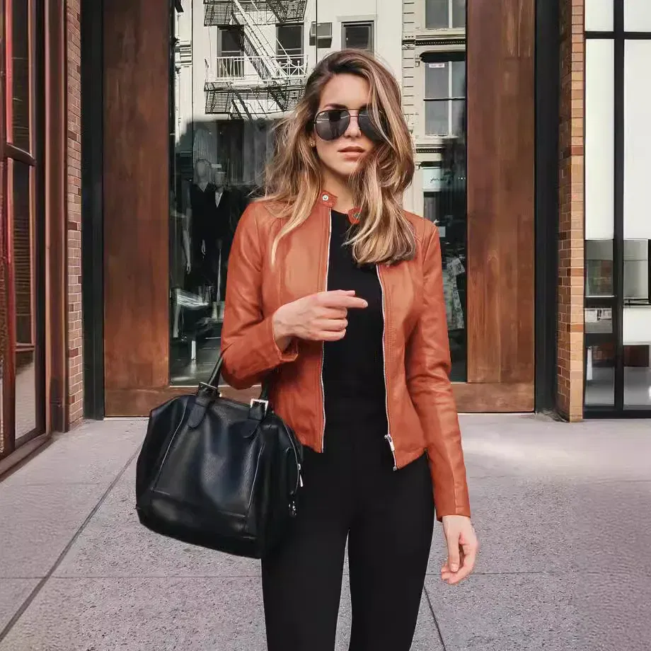 Color: SKY BLUE, Size: XXL - Womens Spring Full Long Sleeve Jacket Coat Autumn Leather Blazer Winter Zipper Outwear Suit Cardigan Female  Jackets