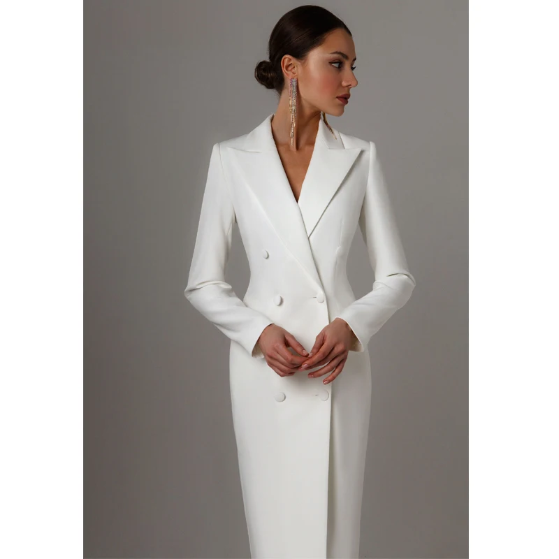 Color: Navy Blue, Size: XL - Women's Suit Long Blazer Double Breasted Jacket White Tuxedo Party Point Lapel Clothes спор?‚ивн?‹й кос?‚юм ?¶?µнск